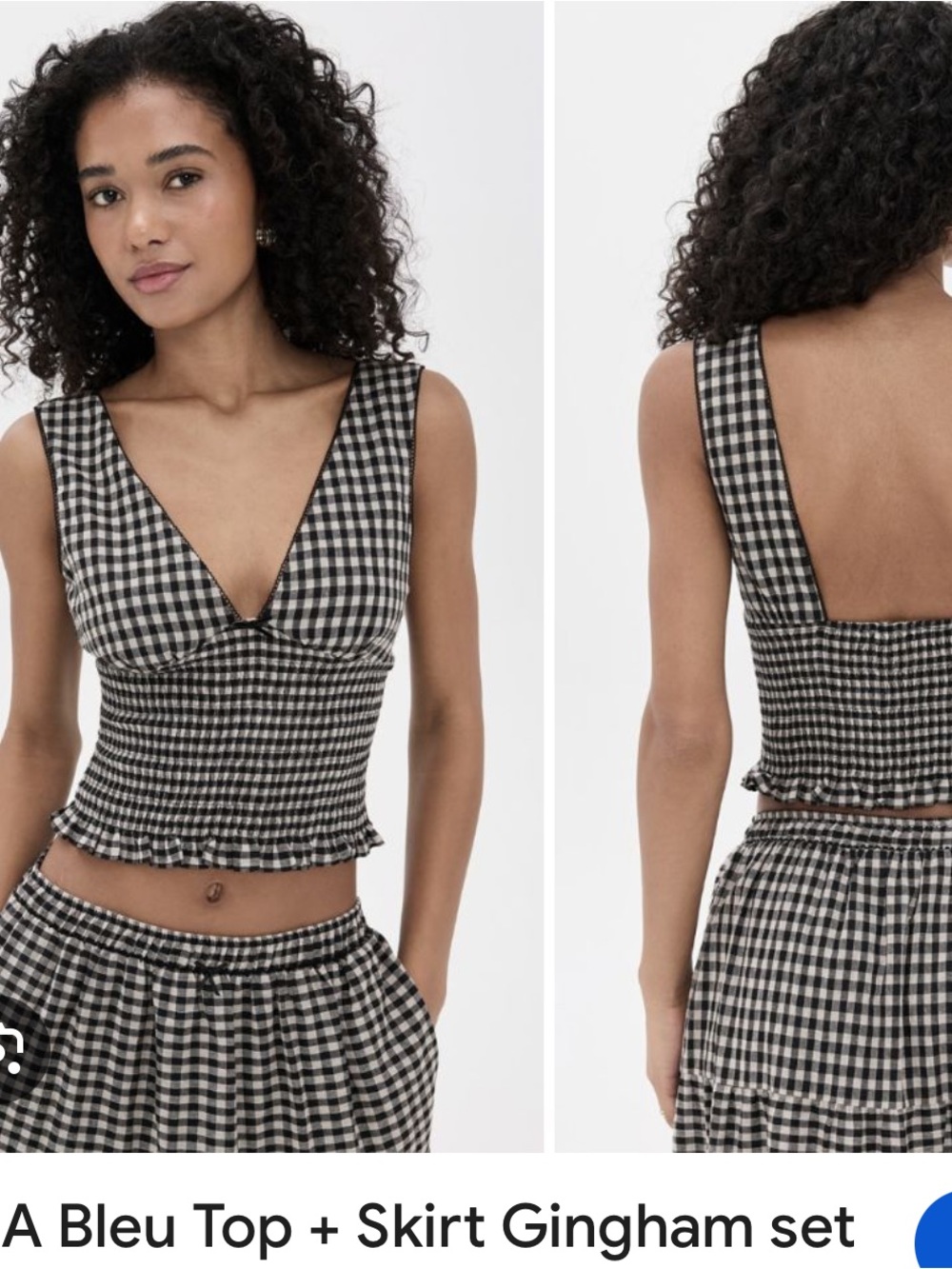 Gingham V-Neck Crop Top and skirt set - Black & White size SMALL